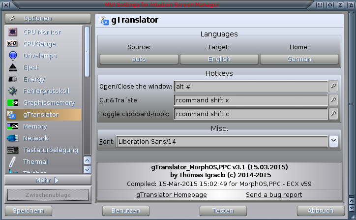 gTranslator settings